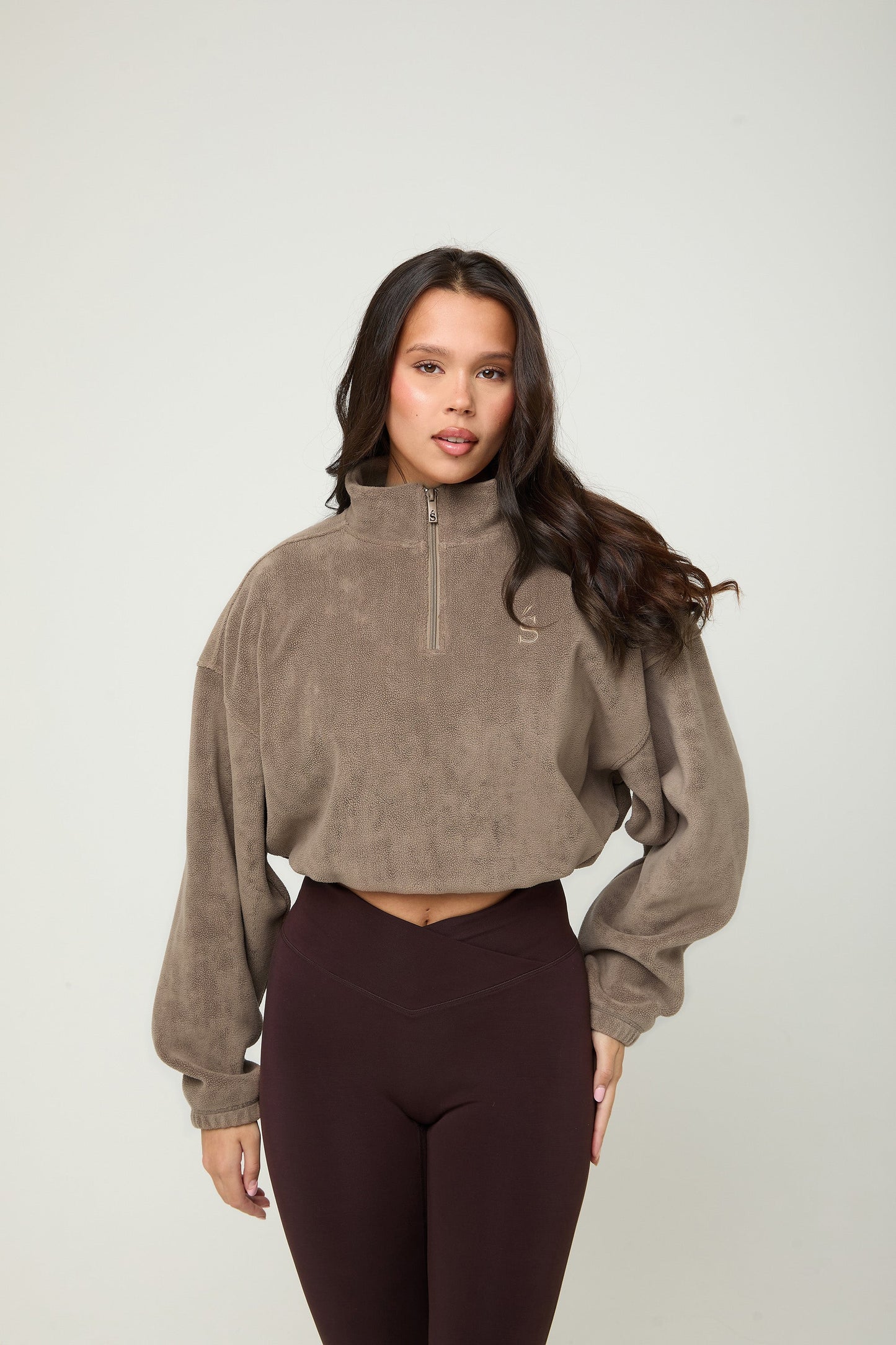 Oversized ¼ Zip Teddybear Fleece - Mocha