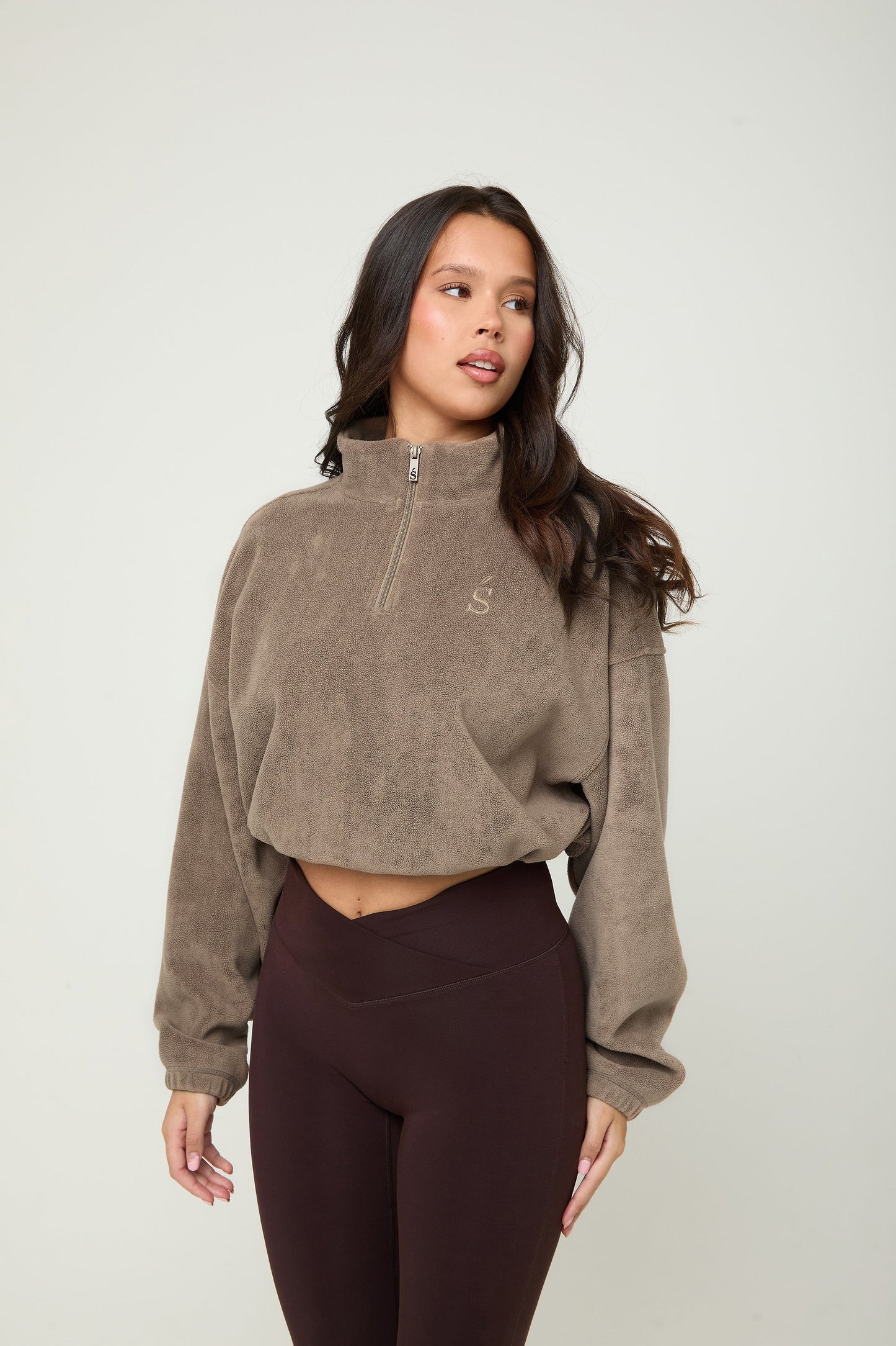 Oversized ¼ Zip Teddybear Fleece - Mocha