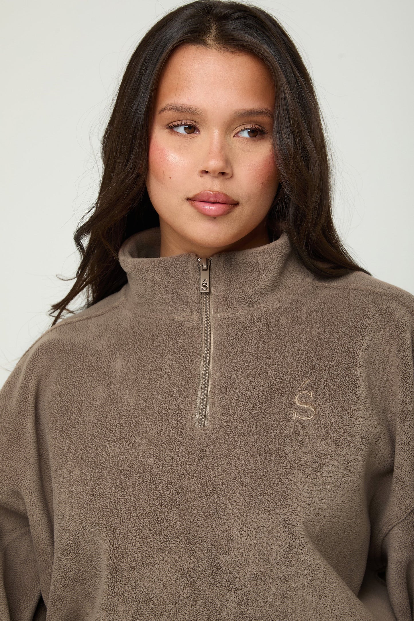 Oversized ¼ Zip Teddybear Fleece - Mocha