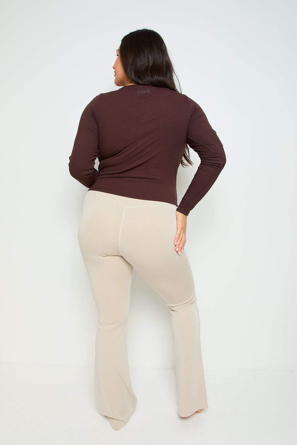 Velour Touch Wrap High-Waisted Flare Leggings  - Latte- Sunde