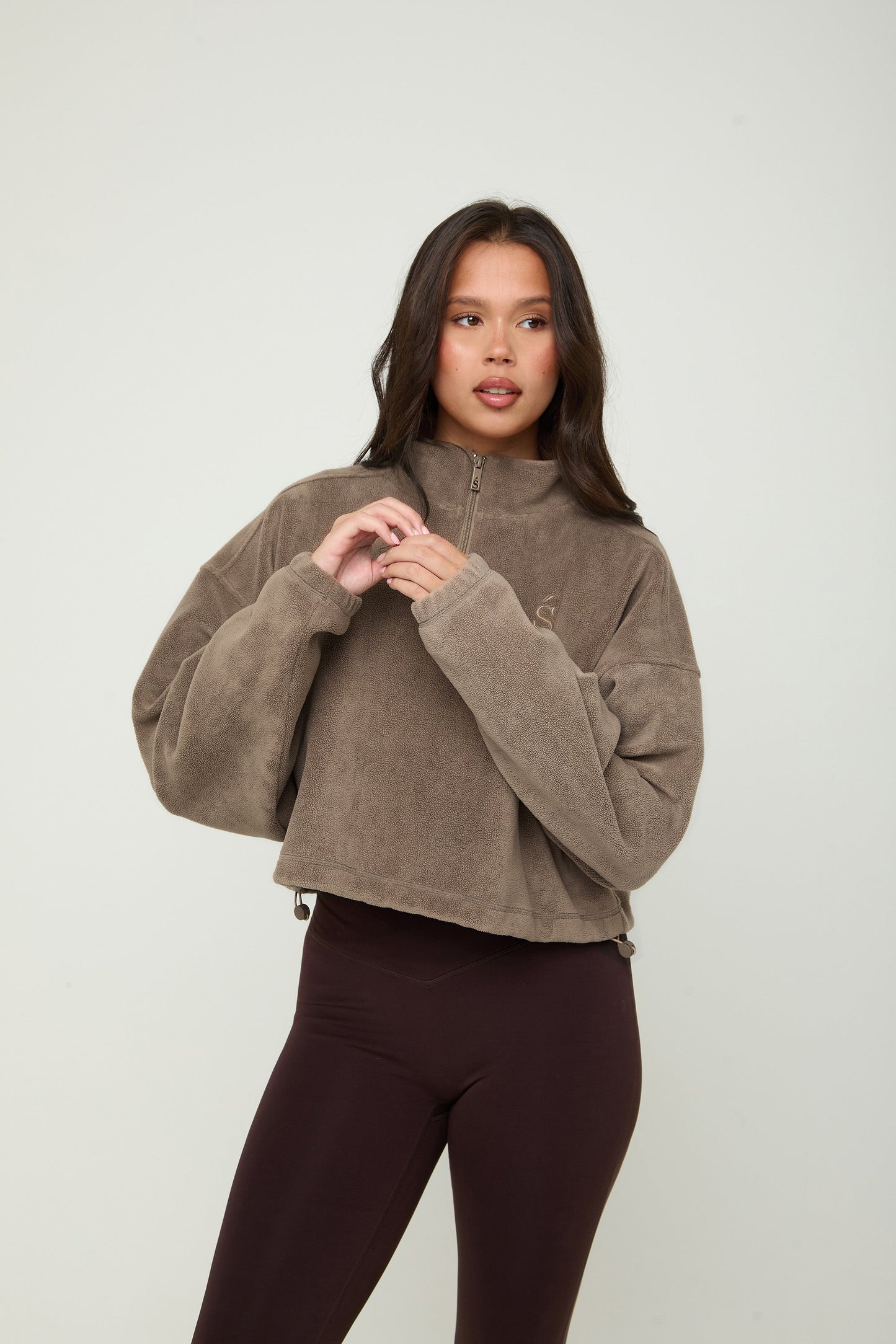 Oversized ¼ Zip Teddybear Fleece - Mocha