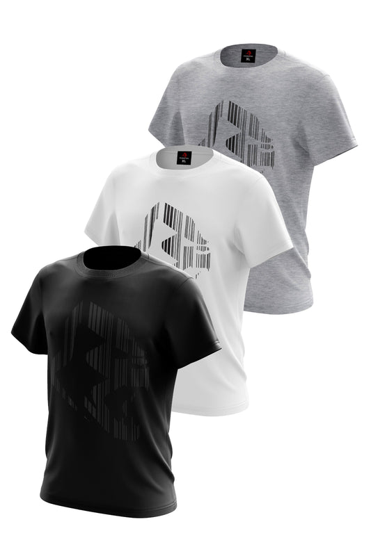 XAPE Apehead Barcoded 3 Tees Pack - White/Sports Grey/Black