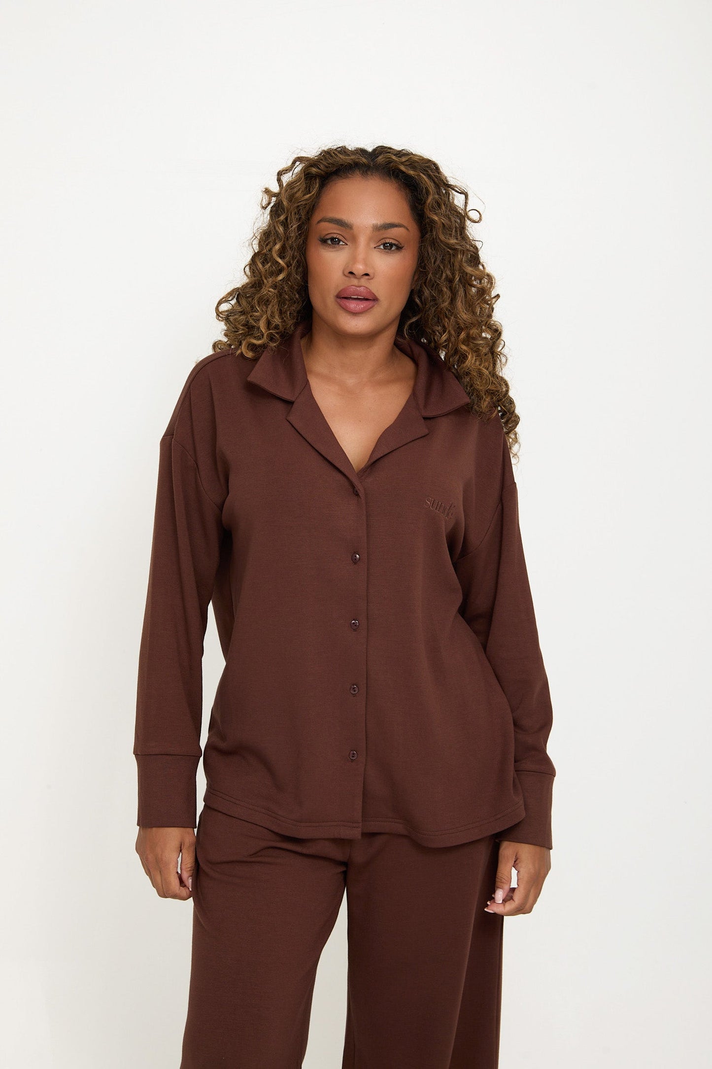 Cosy Brushed Thermal Pyjama Shirt - Walnut