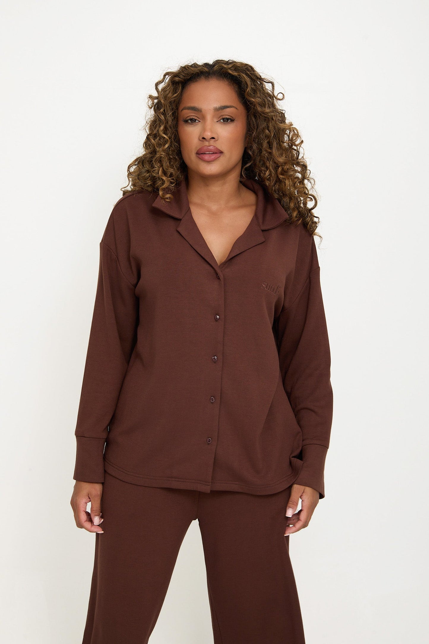 Cosy Brushed Thermal Pyjama Shirt - Walnut