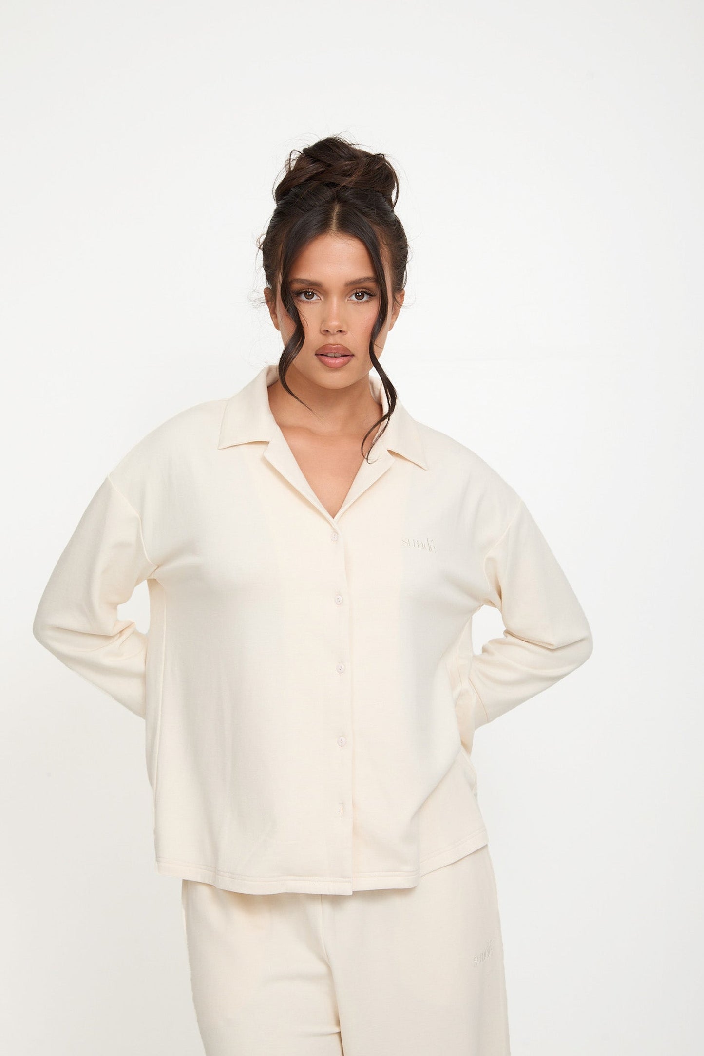 Cosy Brushed Thermal Pyjama Shirt - Cream