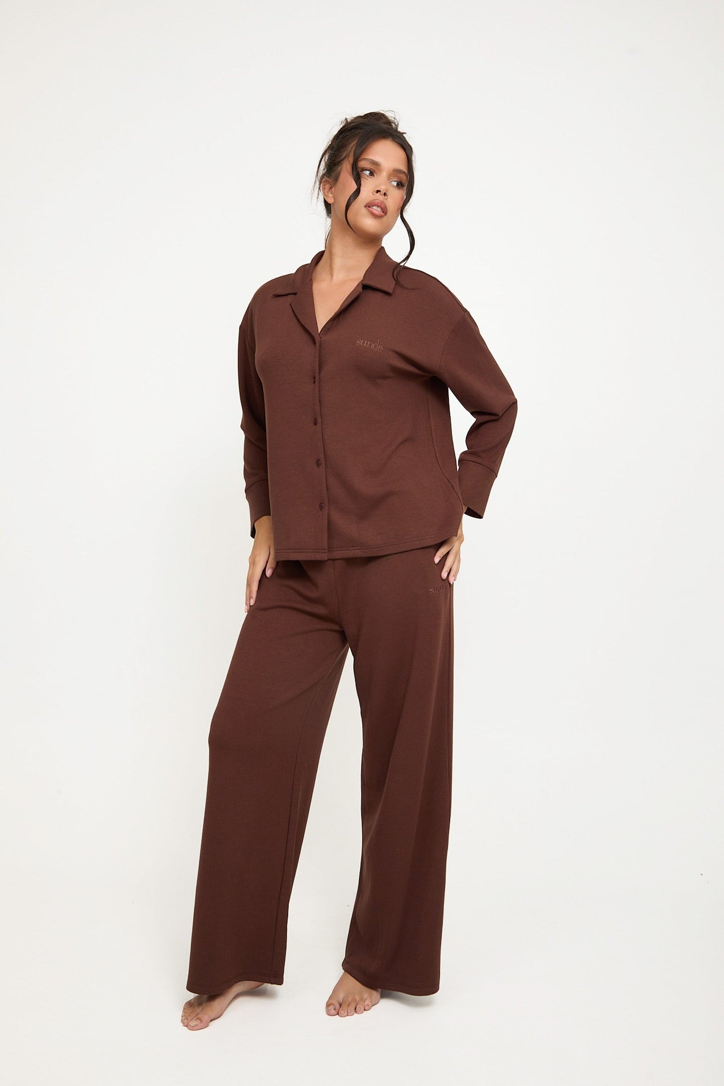 Cosy Brushed Thermal Pyjama Trousers - Walnut