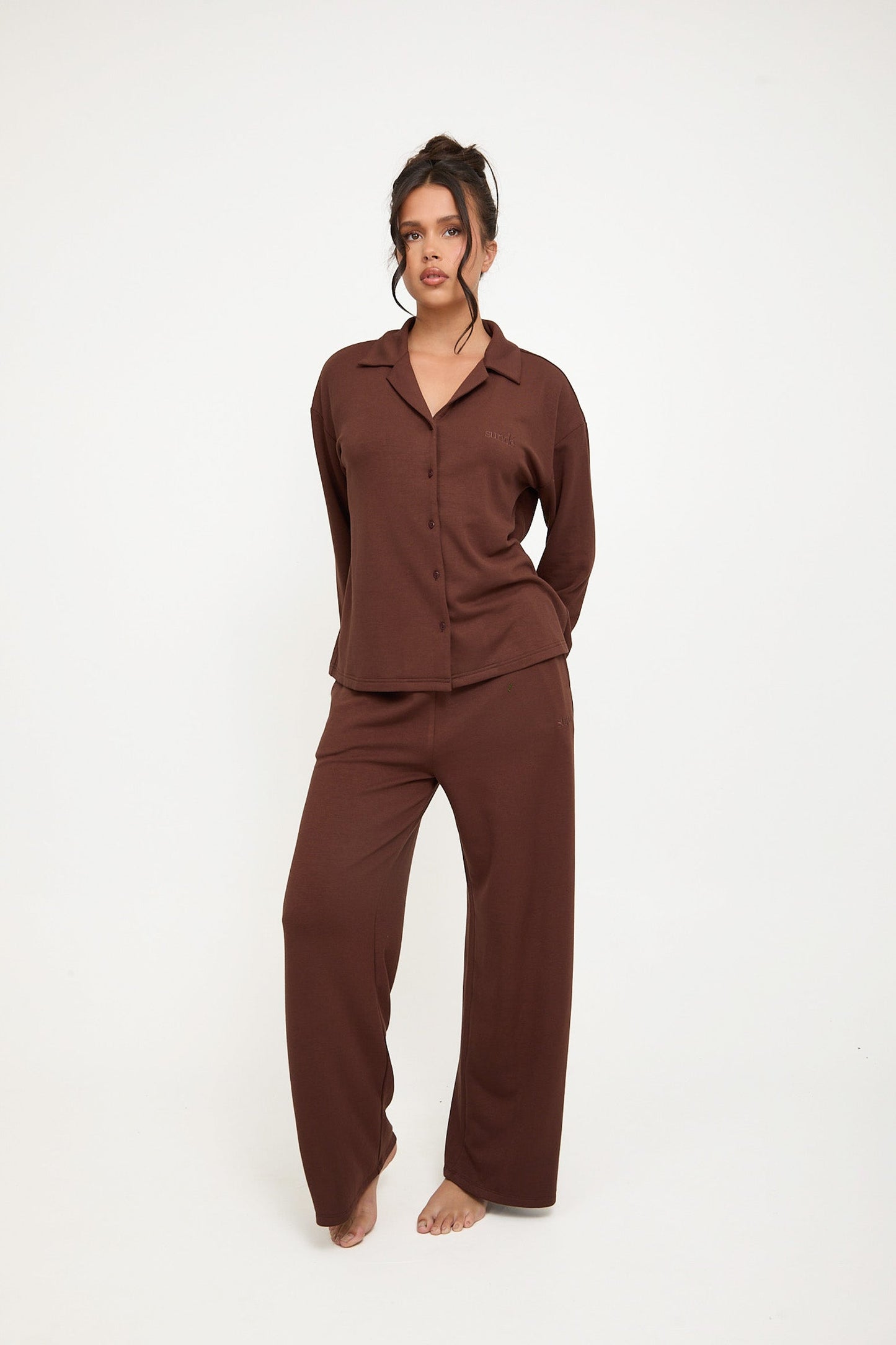 Cosy Brushed Thermal Pyjama Trousers - Walnut