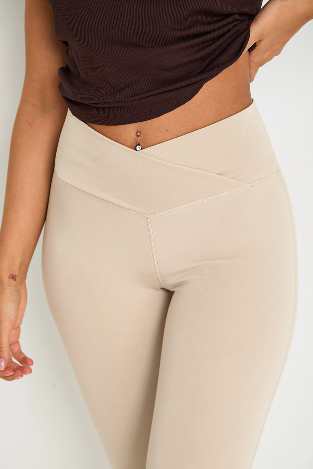 Velour Touch Wrap High-Waisted Flare Leggings  - Latte- Sunde