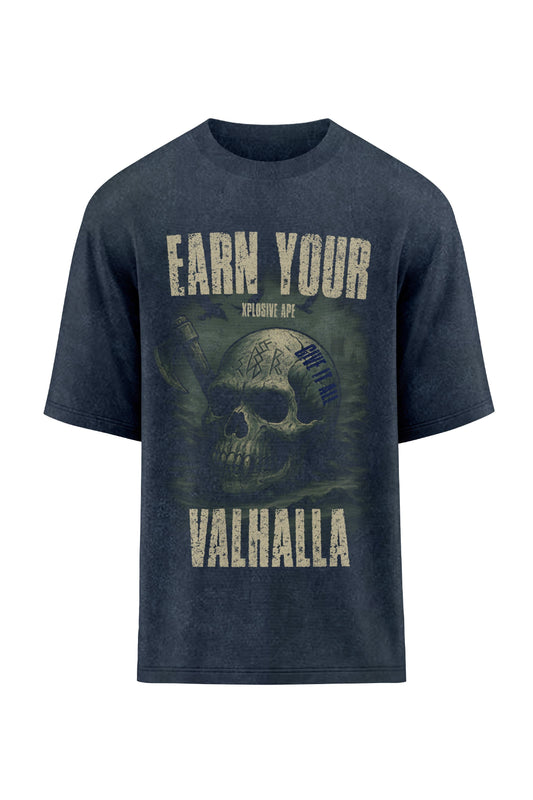 XAPE Earn Your Valhalla Oversized Tee - Acid Wash Black