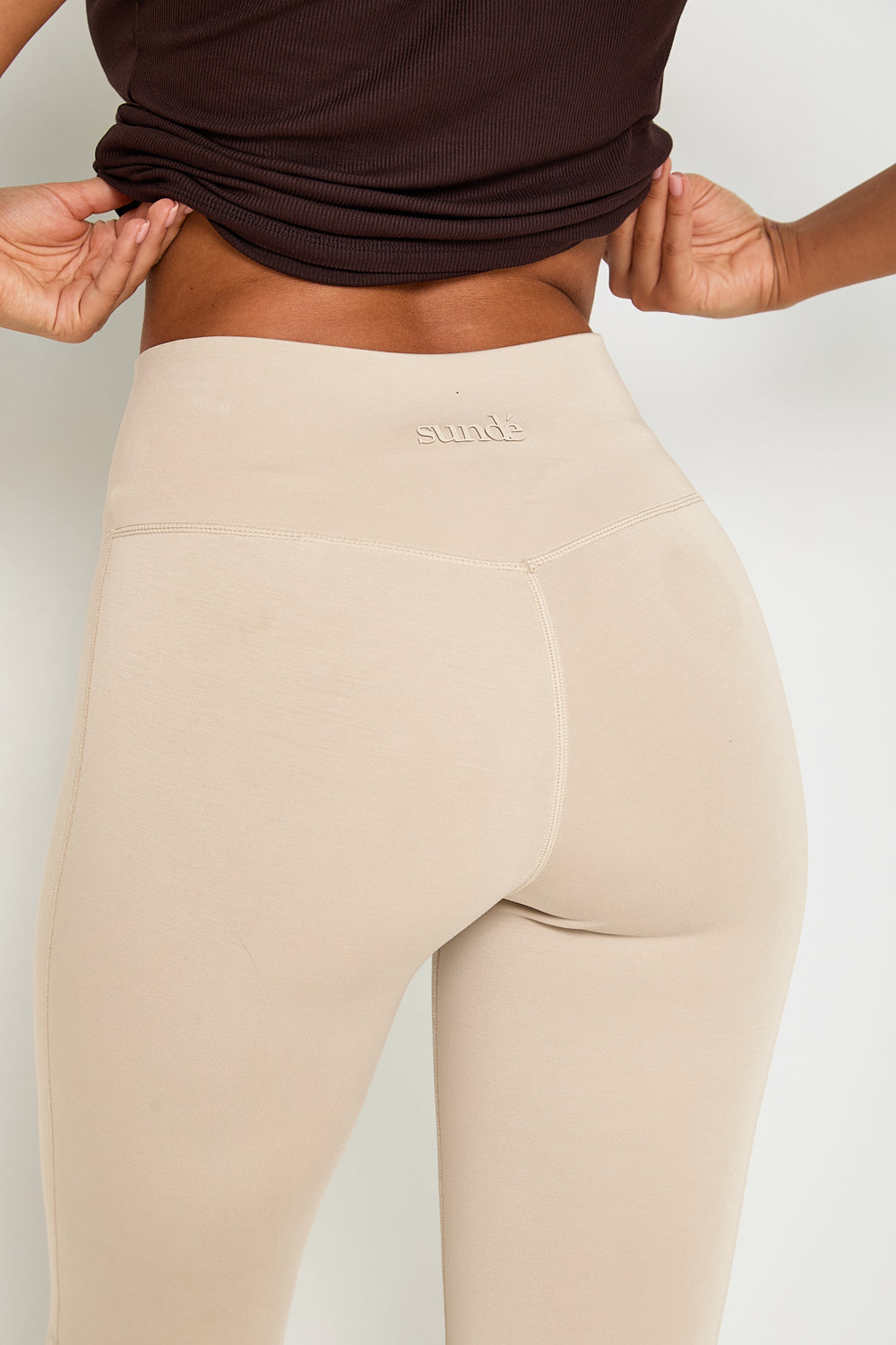 Velour Touch Wrap High-Waisted Flare Leggings  - Latte- Sunde