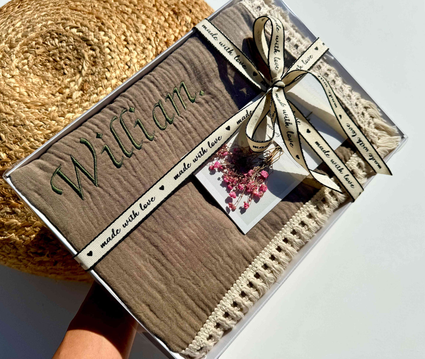 Taupe Personalized Muslin 100% Cotton Blanket