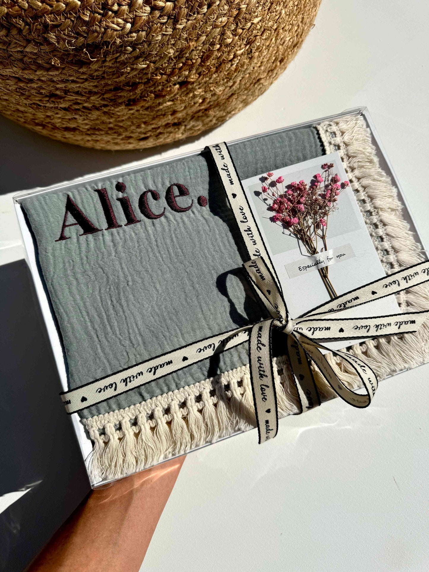 Taupe Personalized Muslin 100% Cotton Blanket