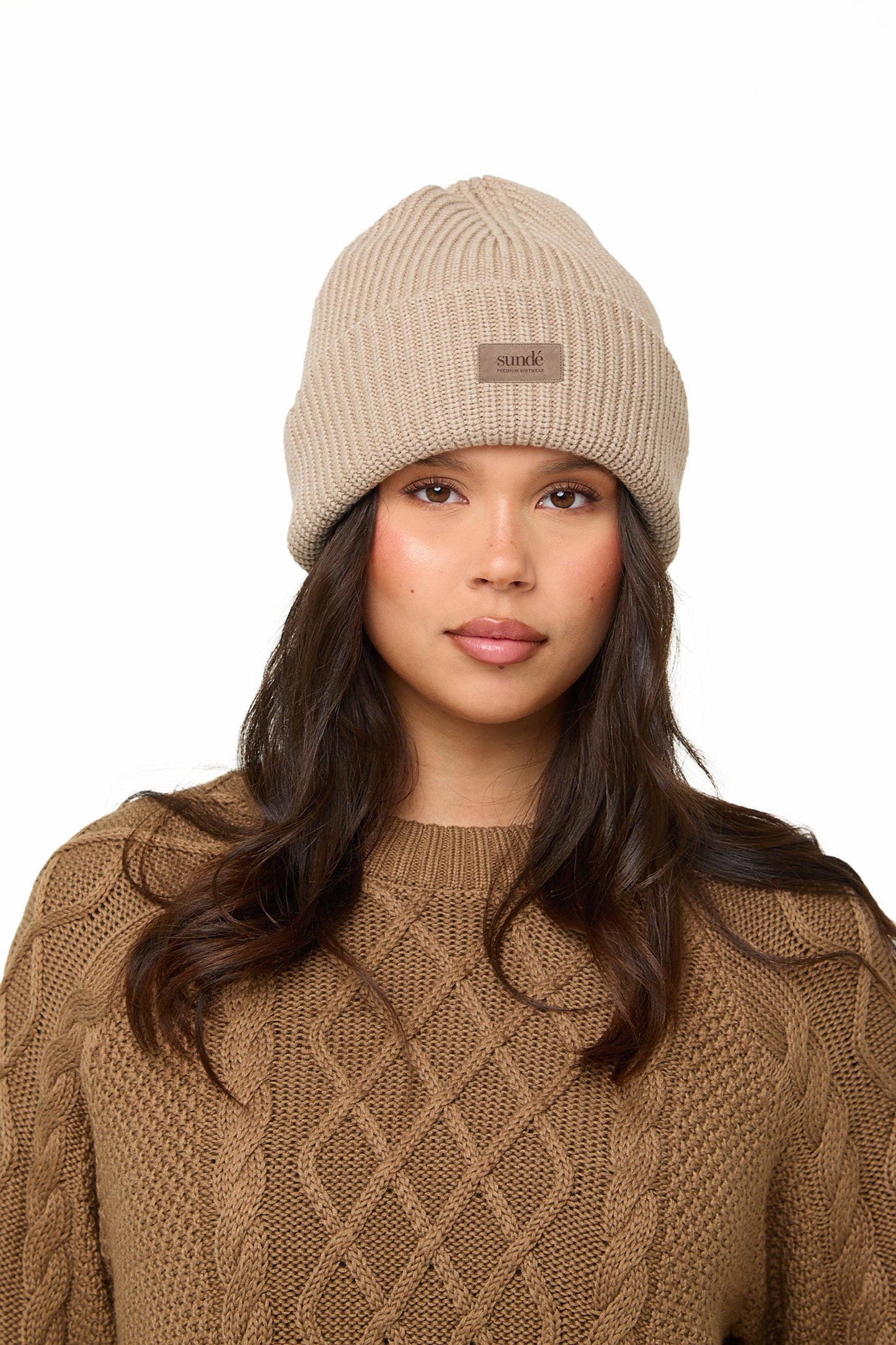 Mink Chunky Ribbed Beanie -Sunde