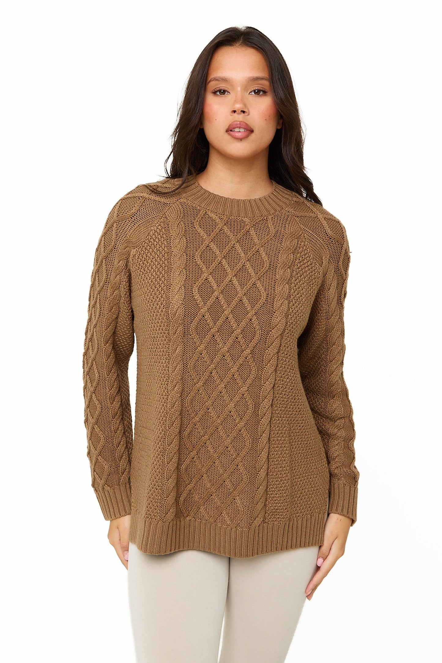 Camel Knitted Cable Jumper - Sunde