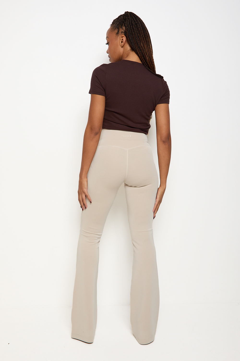 Velour Touch Wrap High-Waisted Flare Leggings  - Latte- Sunde