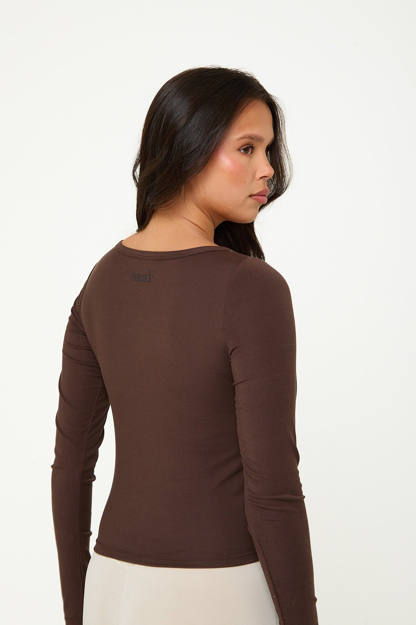 Lyocell Basic Long Sleeve Top - Espresso- Sunde