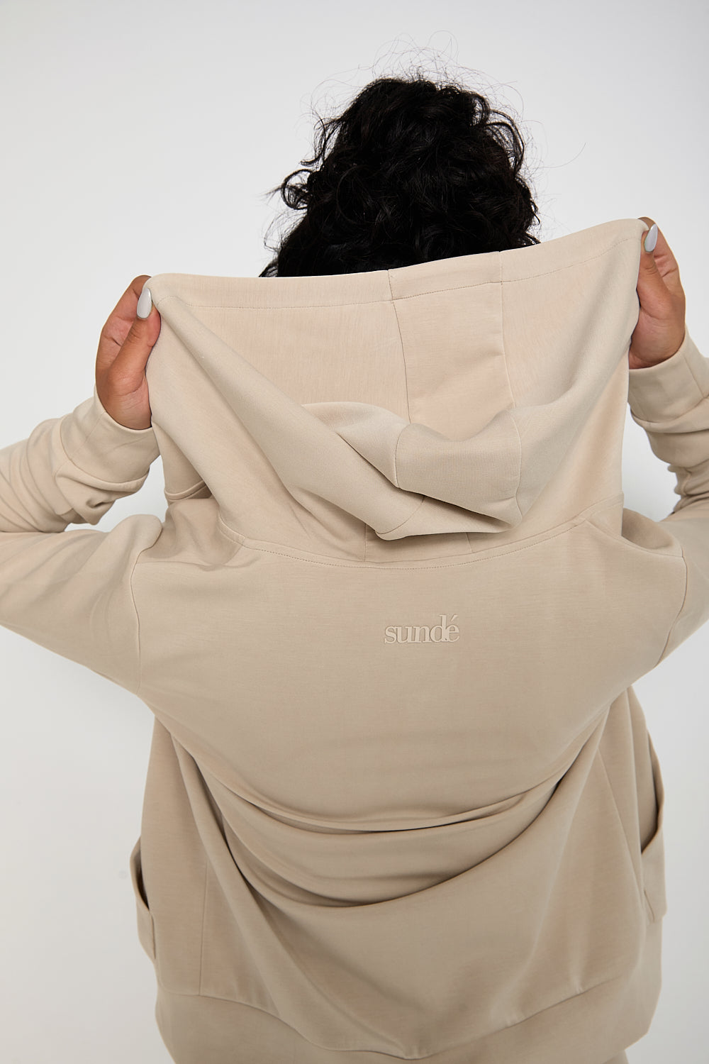 Velour Touch Zip-Through Hoodie - Latte - Sunde