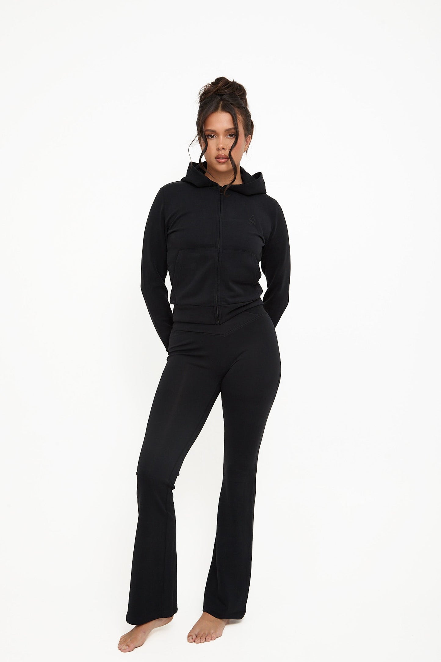 Velour Touch Wrap High-Waisted Flare Leggings - Washed Black