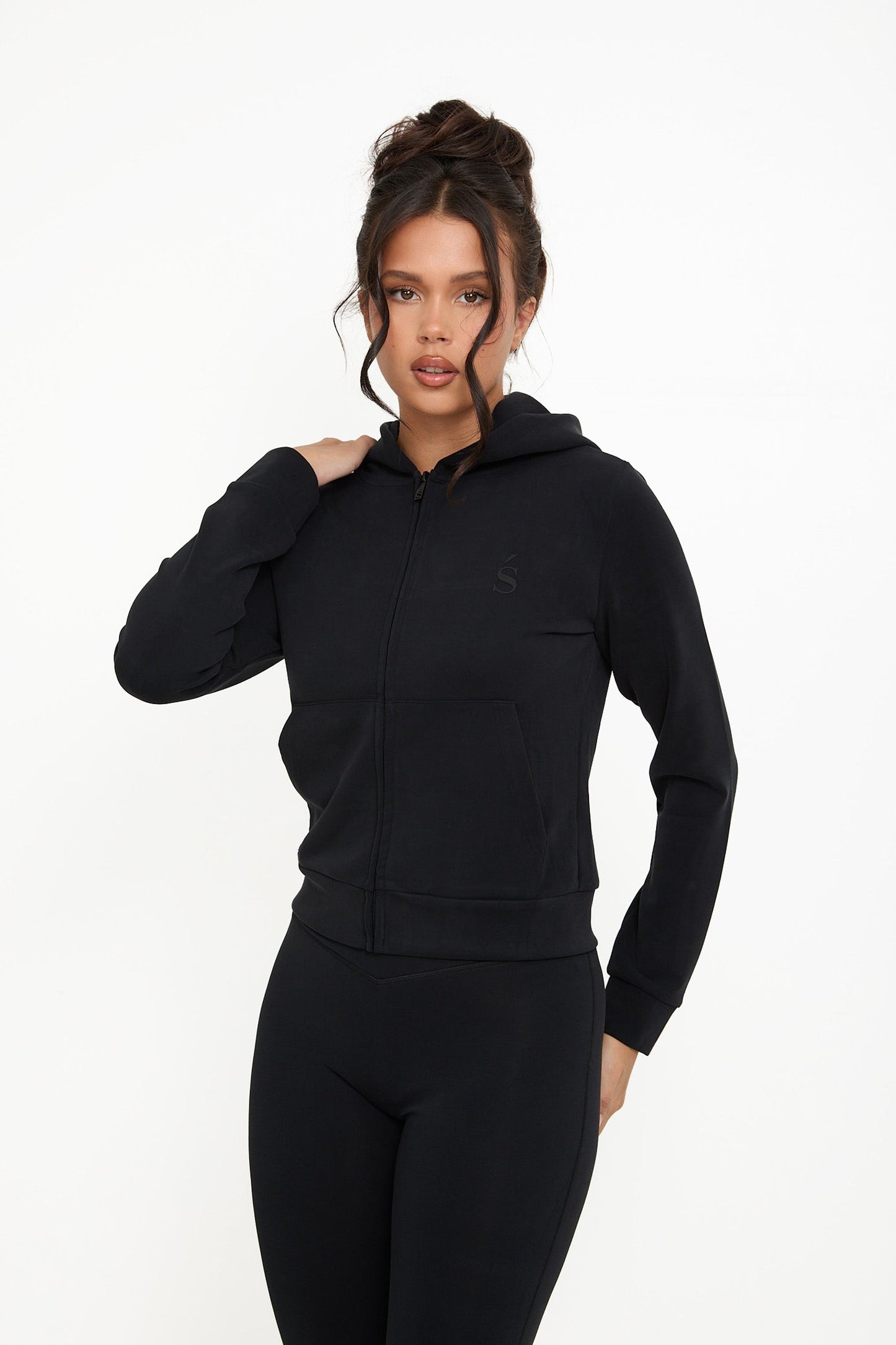 Velour Touch Velour Zip-Through Hoodie - Washed Black - Sunde
