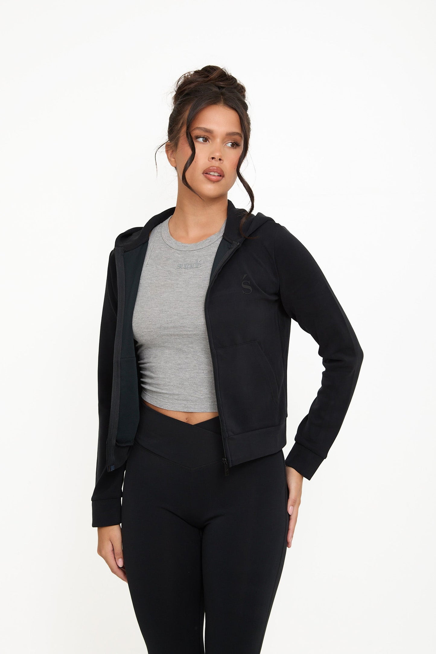 Velour Touch Velour Zip-Through Hoodie - Washed Black - Sunde