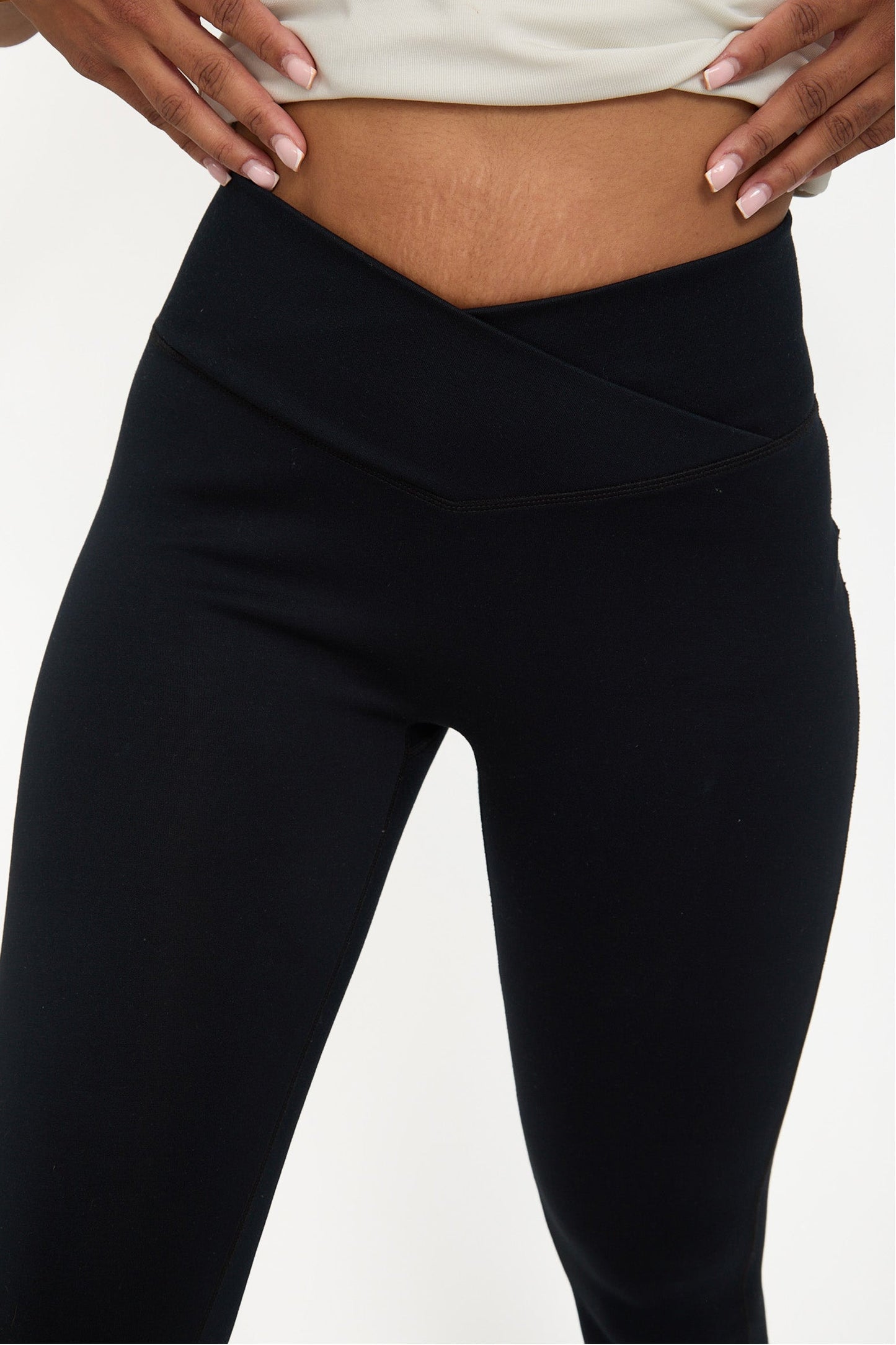 Velour Touch Wrap High-Waisted Leggings - Washed Black