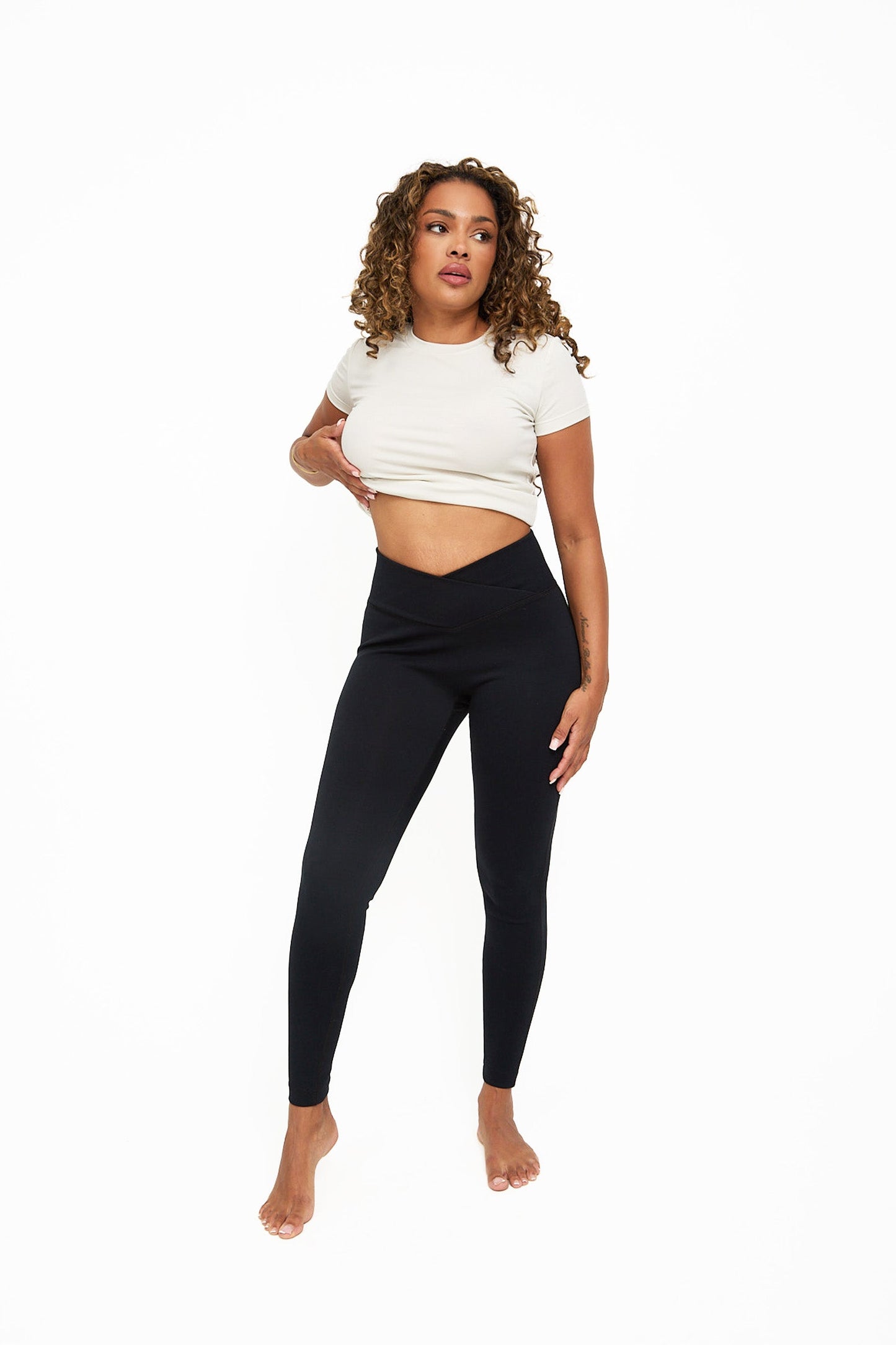 Velour Touch Wrap High-Waisted Leggings - Washed Black