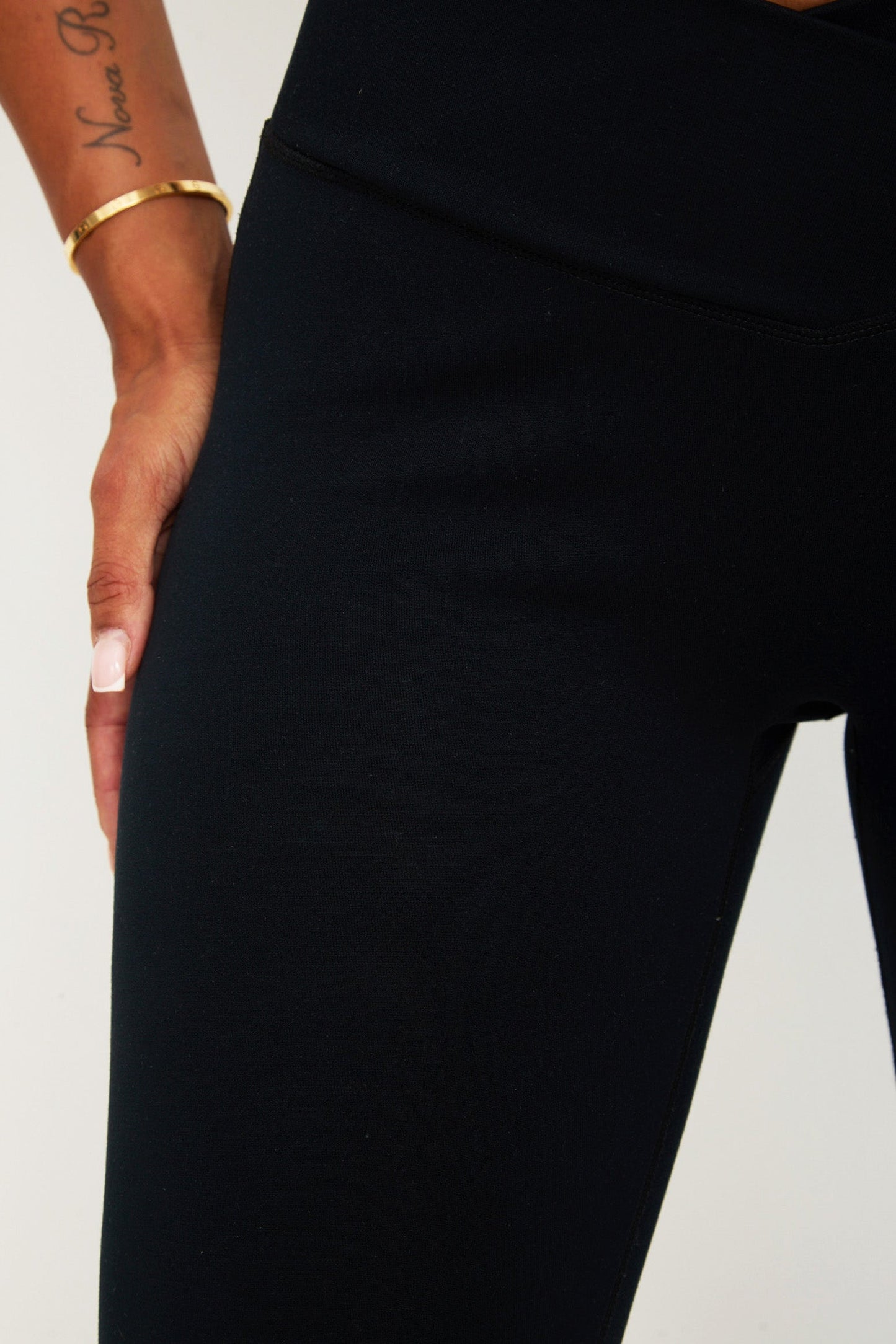 Velour Touch Wrap High-Waisted Leggings - Washed Black