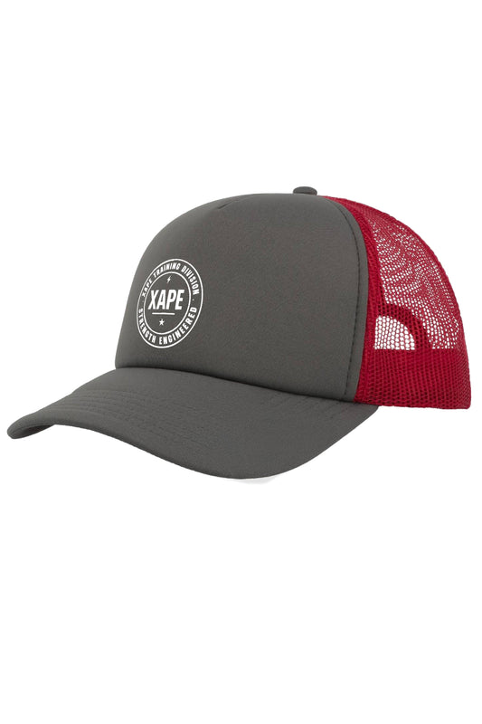 XAPE Classic Badge Logo Trucker Cap - Grey/Red