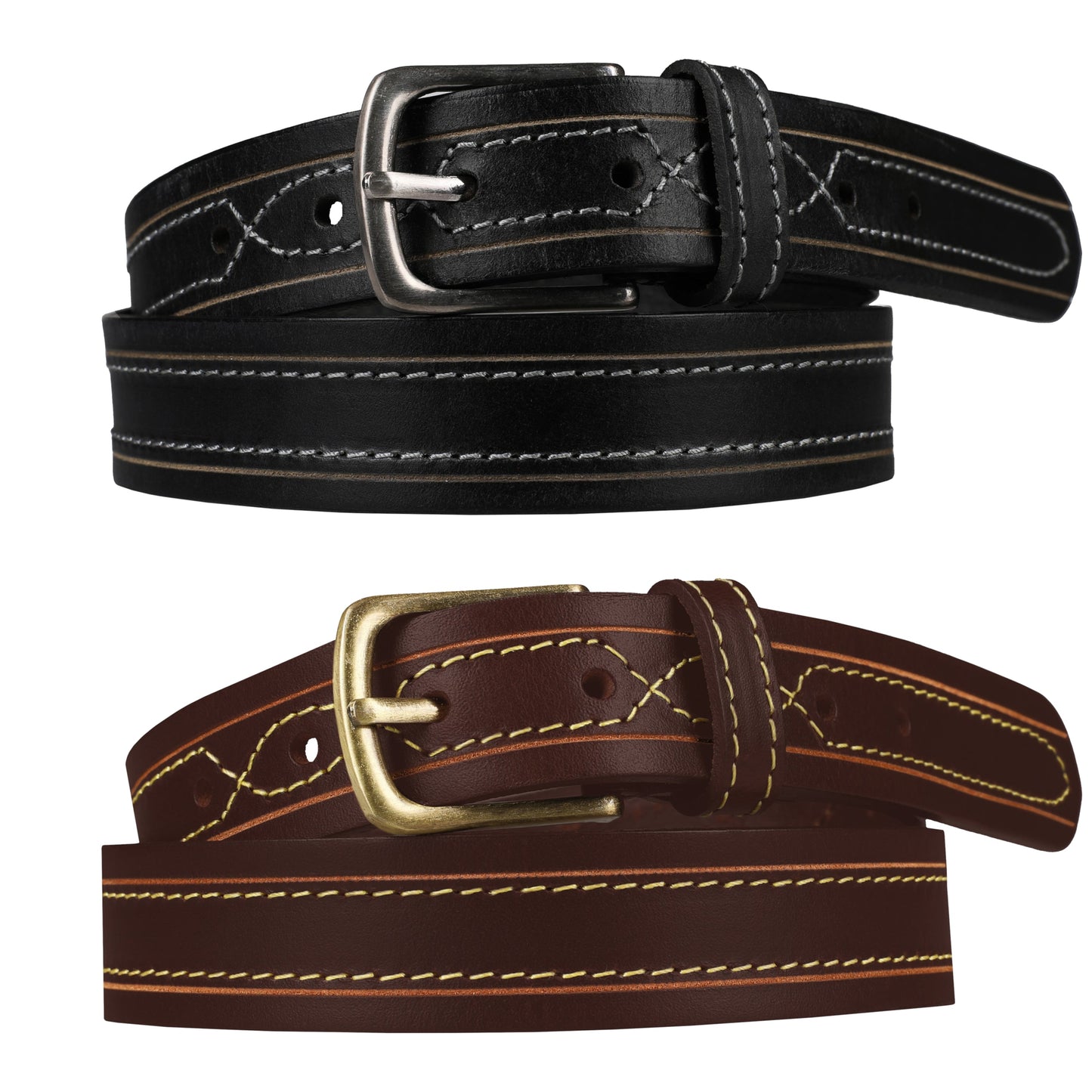 Outback 1.25" Wide Contrast Stitch Full Grain Leather Belt
