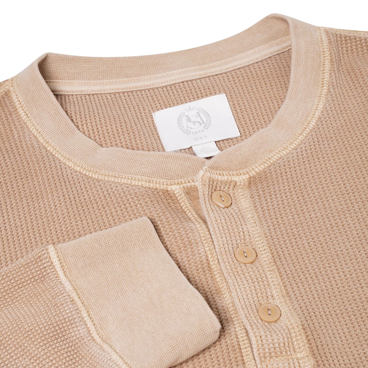 M&S Henley Waffle Long Sleeve Top