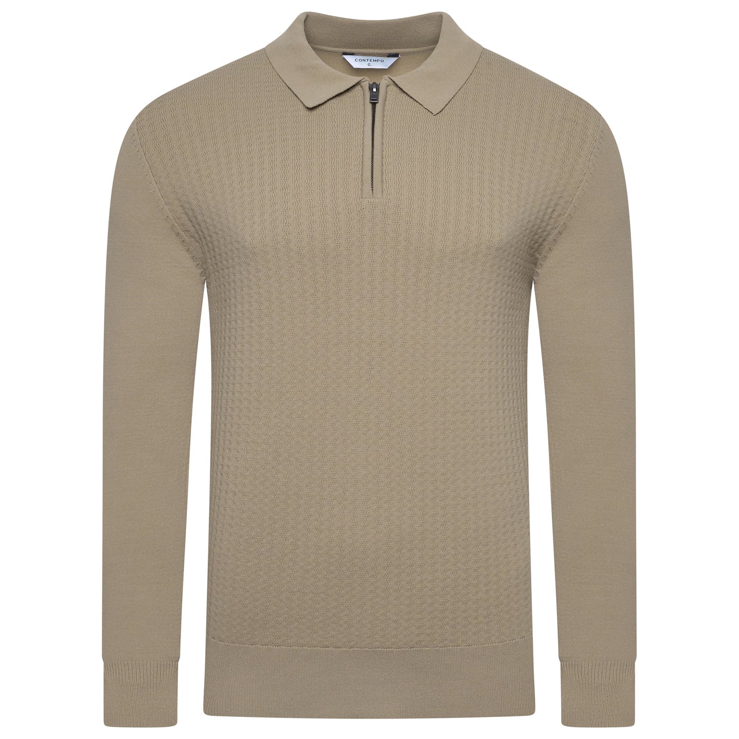 Contempo Half Zip Stretch Ribbed Polo Jumper